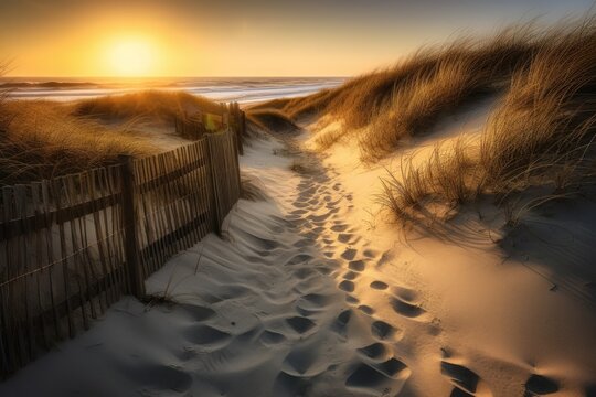 Outer Banks Beach Sunrise over Ocean, Stunning Scenic Landscape Wallpaper, Generative AI