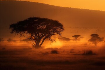 Fototapeta na wymiar African Kenyan Safari Sunset Landscape, Stunning Scenic Travel Landscape Wallpaper, Generative AI