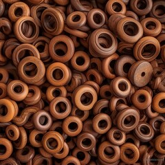 Close-up of a pile of wooden rings.