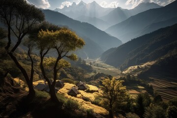 Himalayas Mountain Range Nepal, Stunning Scenic Landscape Wallpaper, Generative AI