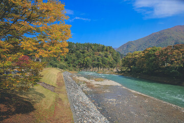 1 Nov 2013 Sho river, main river at Shirakawa village in summer.