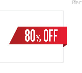 80% off message on ribbon banner. Vector illustration.