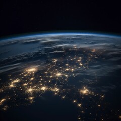 Every night Earth is a planet in space. Town lights on Earth. Individual life. element of the solar system.