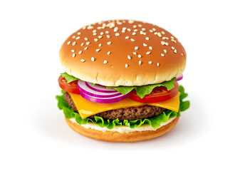 burger on white background. fresh tasty burger isolated on white background. Perfect hamburger classic burger american cheeseburger isolated on white