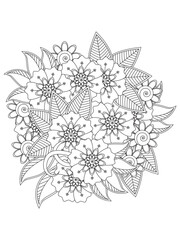 Vector black and white illustration of doodle colors for coloring.Pattern Coloring page for everyone.Mehndi flower for henna drawing and tattoo.