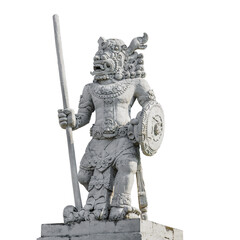 Cutout of an isolated ancient stone statue of a warrior with the transparent png 