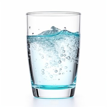 Glass of fresh spring water set on white background. Generative AI.