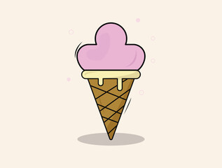 Vector illustration of ice cream in a waffle cone. Ice Cream in pink and blue colors isolated on white background idea for a poster, postcard, t-shirt.