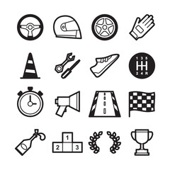 Motor sports line icons set