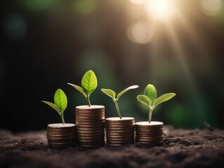 plant growing from coins stacked seedlings are growing ,saving money and financial growth ,Generative AI
