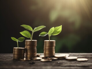 plant growing from coins stacked seedlings are growing ,saving money and financial growth ,Generative AI
