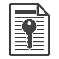 Key on document paper page, data security icon