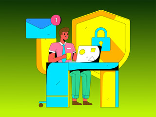 Business Network Security Character Flat Vector Concept Operation Hand Drawn Illustration
