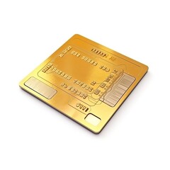 A golden plastic card with a chip is seen alone on white, Generative AI.
