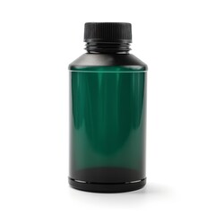 Fototapeta premium Mouthwash in a plastic bottle, isolated on white and green water, generative AI.