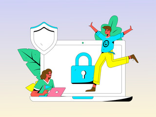 Business Network Security Character Flat Vector Concept Operation Hand Drawn Illustration
