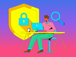 Business Network Security Character Flat Vector Concept Operation Hand Drawn Illustration
