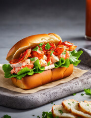 Tasty lobster roll sandwiches, food photography, photorealistic illustration