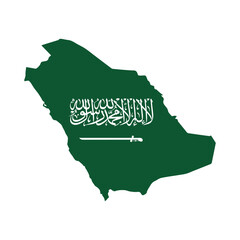 Saudi Arabia map with flag on a white background. Vector illustration.