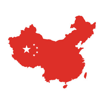 Map of China with flag on a white background. Vector illustration.