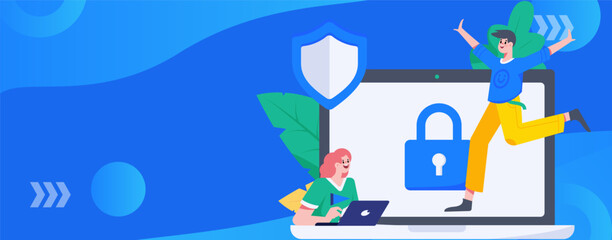 Business Network Security Character Flat Vector Concept Operation Hand Drawn Illustration
