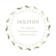 素材_フレーム_イルカをモチーフにした金色の飾り枠。高級感のある夏のイメージ