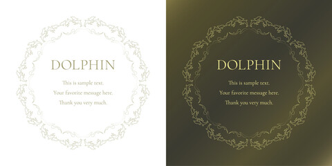 素材_フレームのセット_イルカをモチーフにした金色の飾り枠。高級感のある夏のイメージ