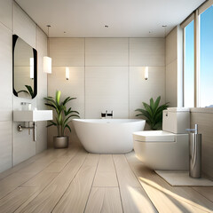 Naklejka na ściany i meble modern bathroom interior with bathtub generated Ai 