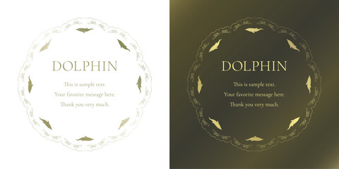 素材_フレームのセット_イルカをモチーフにした金色の飾り枠。高級感のある夏のイメージ
