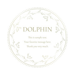 素材_フレーム_イルカをモチーフにした金色の飾り枠。高級感のある夏のイメージ