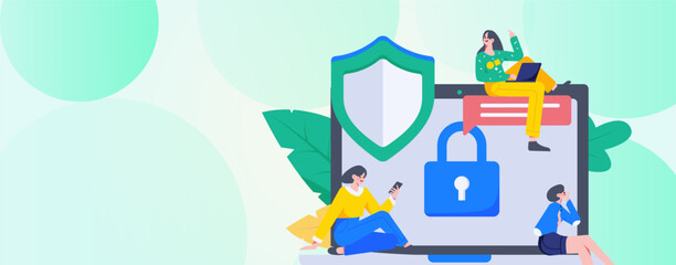 Fototapeta premium Business Network Security Character Flat Vector Concept Operation Hand Drawn Illustration 