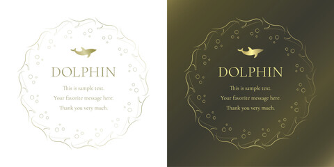 素材_フレームのセット_イルカをモチーフにした金色の飾り枠。高級感のある夏のイメージ