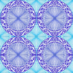 Majolica pattern. Sicilian hand drawn yellow gold ornament. Traditional blue and white ceramic tiles. Portuguese traditional azulejo pattern. Moroccan style..