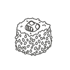 doodle sushi roll with sesame, japanese food. Sushi roll cartoon style icon. isolated on white background. Vector cartoon sushi. logo, icon. Hand draw style sushi rolls. asian food