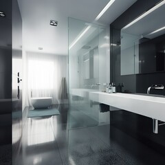 Fototapeta na wymiar modern Luxury white bath tub, toilet interior, generative AI
