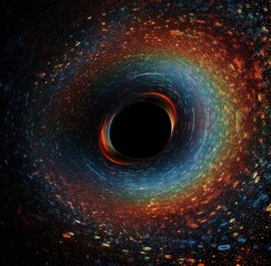 Spacecraft discovers a gigantic black hole with a dark background. Generative AI.