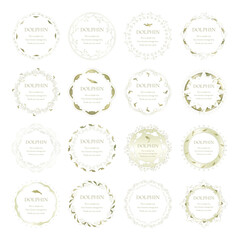 素材_フレームのセット_イルカをモチーフにした金色の飾り枠。高級感のある夏のイメージ