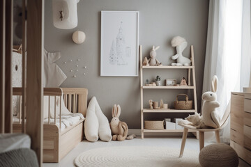 nursery with modern minimalist decor, Generative AI - obrazy, fototapety, plakaty