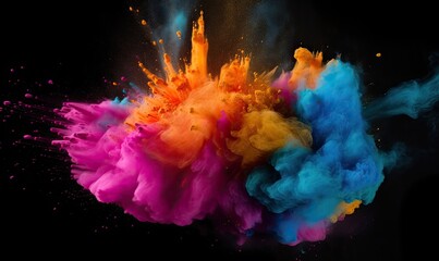 Fototapeta na wymiar Bright colorful paint powder exploding on dark background Creating using generative AI tools