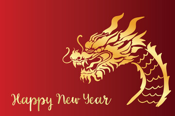 Chinese New Year 2024, the year of the Dragon, red and gold line art characters, simple hand-drawn Asian elements with craft (Chinese translation: Happy Chinese New Year 2024, year of the Dragon).