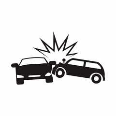 Car crash vector. Accident between two cars. Road safety incident. Sign and symbol illustration.