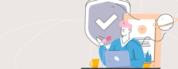 Business Network Security Character Flat Vector Concept Operation Hand Drawn Illustration
