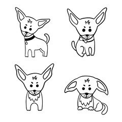 Obraz na płótnie Canvas Chihuahua cute dogs in different poses. Vector illustration with 4 dogs. 