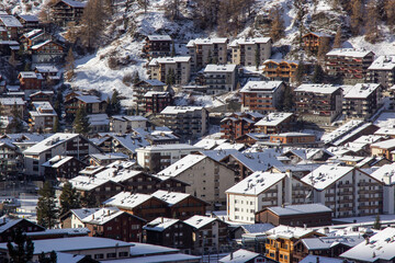 zermatt village in snow switzerland - 597688127