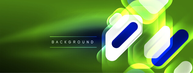 Glowing neon geometric elements abstract background. Neon light or laser show, electric impulse, power lines, techno quantum energy impulse, magic glowing dynamic lines