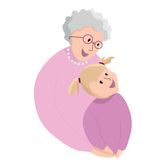Vector illustration of a grandmother and a granddaughter - 597689510