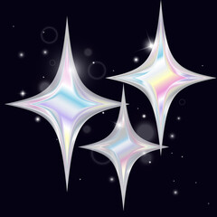 3d chrome sparkly silver stars on a black background vector image