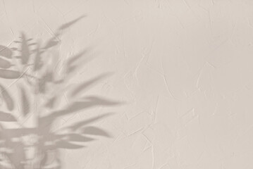 Aesthetic floral foliage sun light shadow on neutral beige textured concrete wall background, tree...