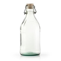 Glass vintage milk bottle with a white background. Generative AI.