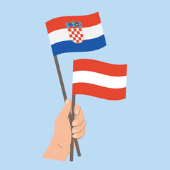 Flags of Croatia and Austria, Hand Holding flags